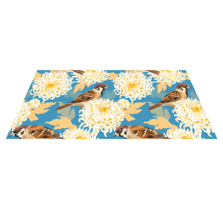 Floral vinyl carpet aquarella birds and leaves design - TenStickers