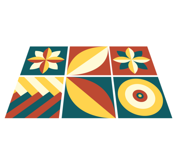 Geometric vinyl carpet in green and orange pattern - TenStickers