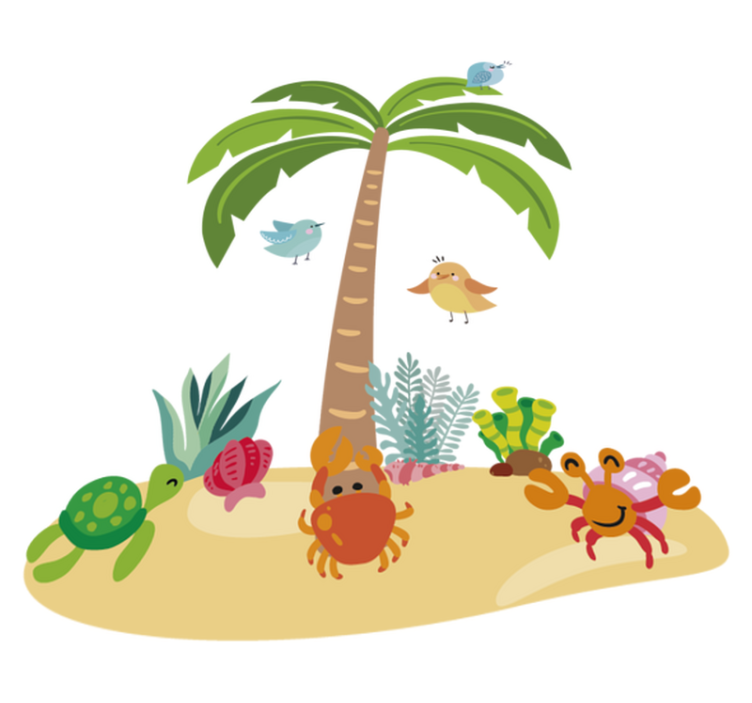 Kids vinyl carpet with palm trees and sea animals - TenStickers