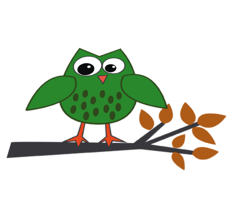 Kids vinyl carpet green owl on a branch - TenStickers