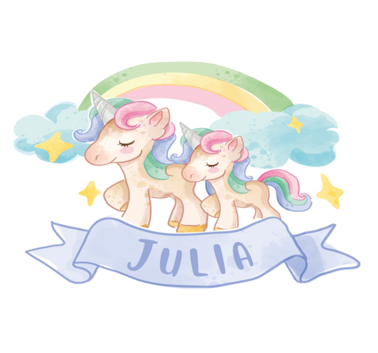 Kids vinyl carpet with joyful unicorns on a rainbow - TenStickers