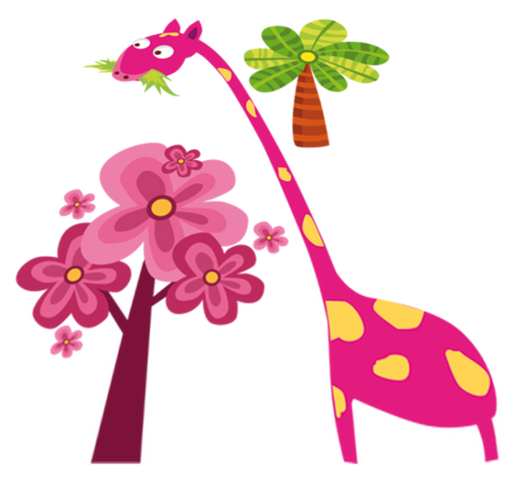 Kids vinyl carpet pink giraffe eating design - TenStickers