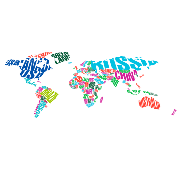 World map vinyl carpet with vibrant country names - TenStickers