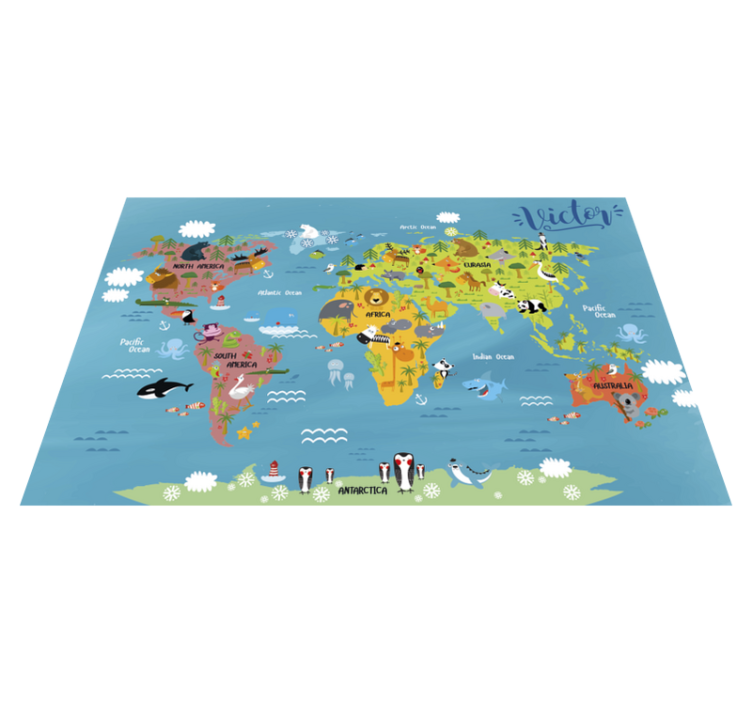 Vinyl rug for kids World Map with animals - TenStickers