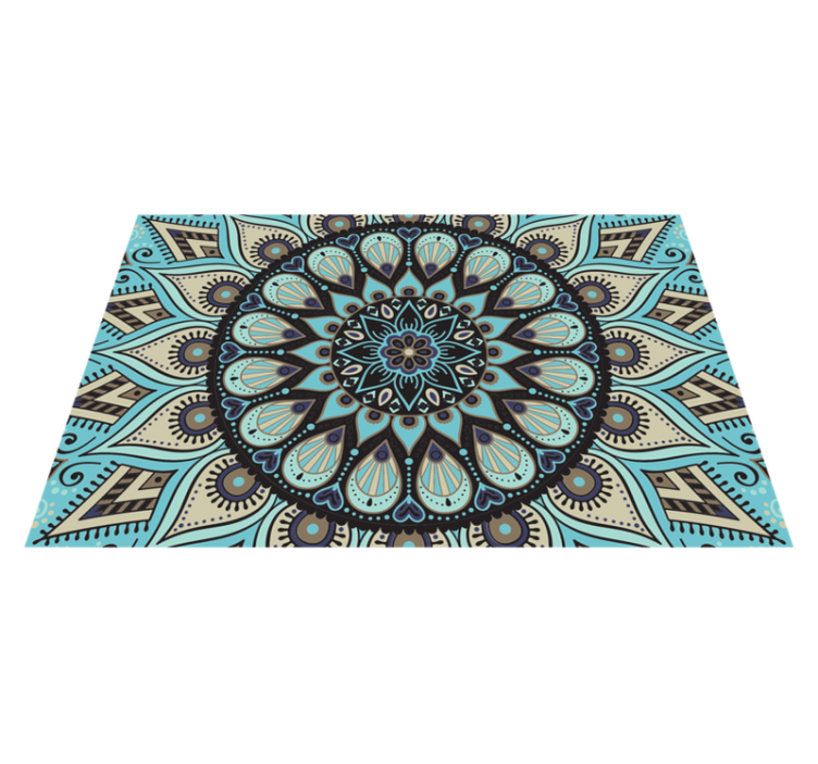 Ethnical black and blue  mandala vinyl rug - TenStickers