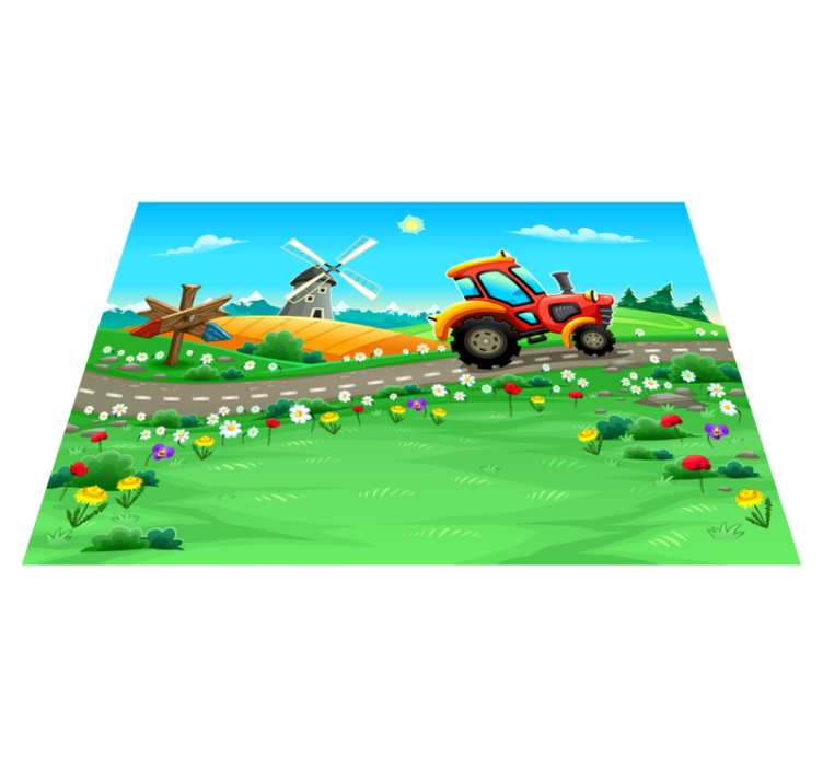 Playful Tractor Scene kids vinyl carpet - TenStickers