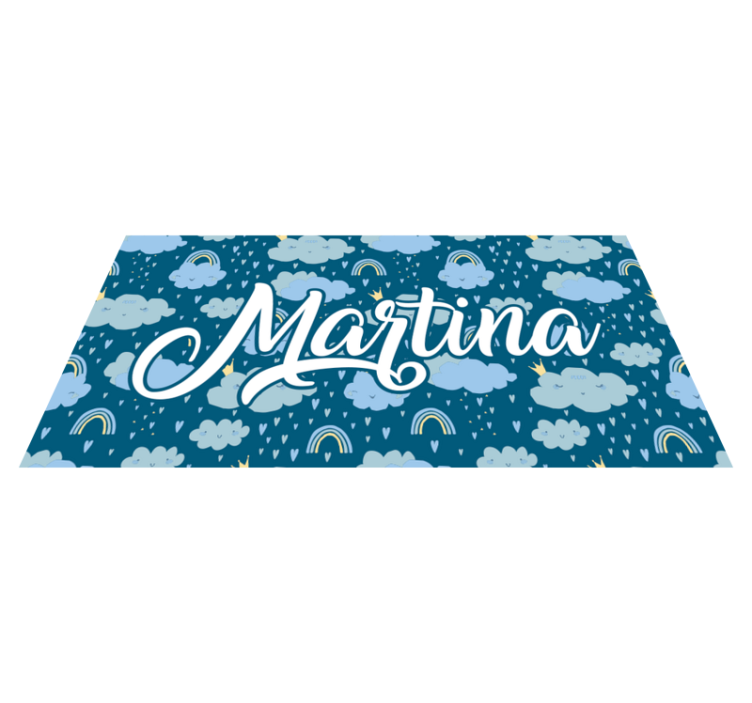 Blue clouds with name kids vinyl carpet - TenStickers