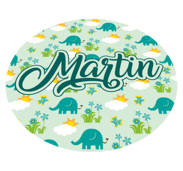 Elephants and flowers with name kids vinyl carpet - TenStickers