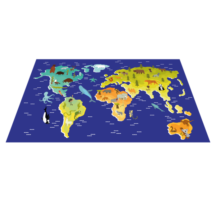Colorful animal design world map vinyl carpet - TenStickers