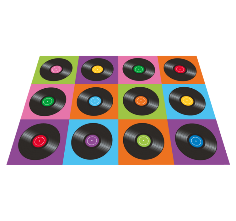 Musical vinyl disk plates pattern kitchen vinyl rug - TenStickers