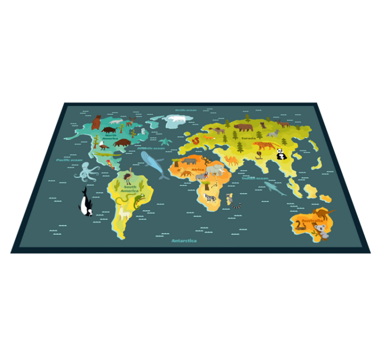 Colourful animal design world map vinyl carpet - TenStickers
