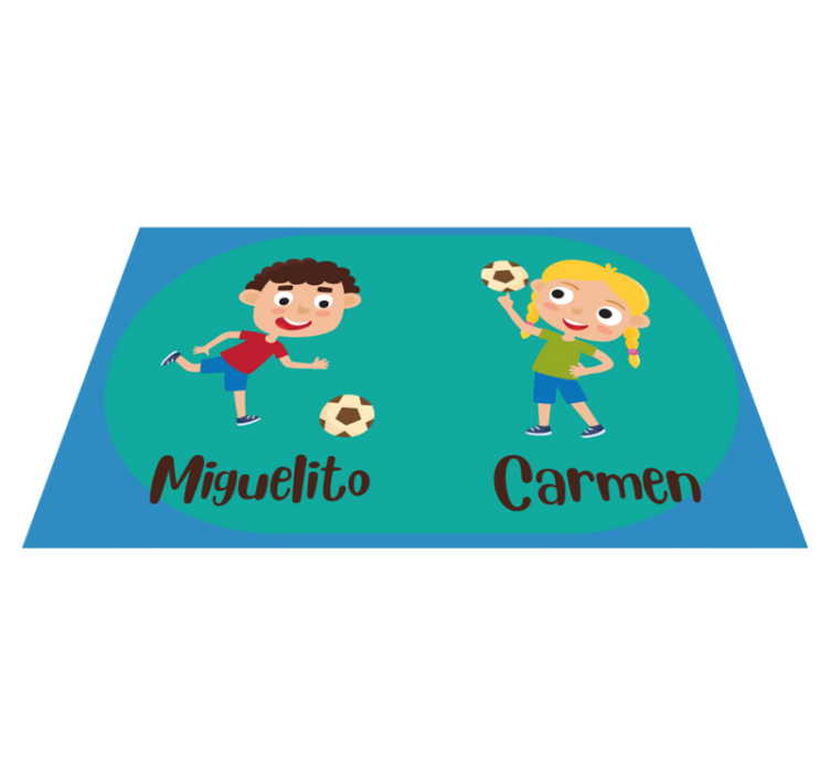 Children engaging in football with name kids vinyl carpet - TenStickers