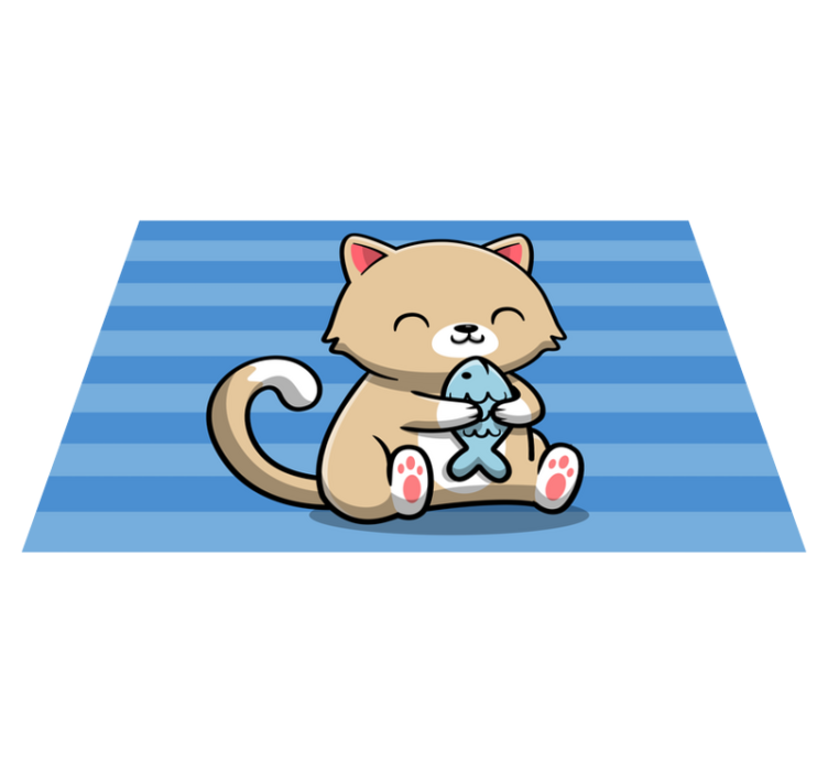 Cute cat with fish animal vinyl carpet - TenStickers