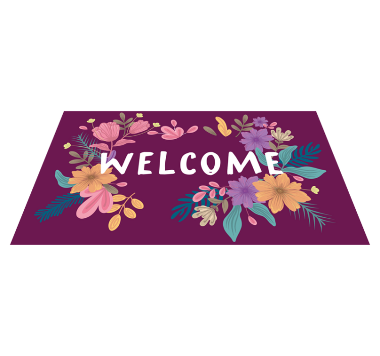 Floral welcome sign entrance hall vinyl carpet - TenStickers