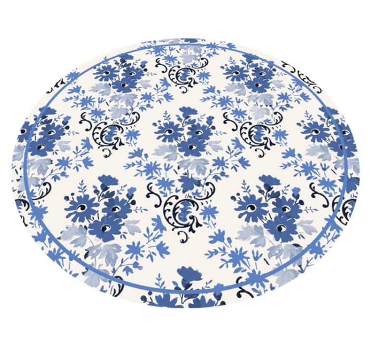 Floral Blue Print circular vinyl carpet - TenStickers
