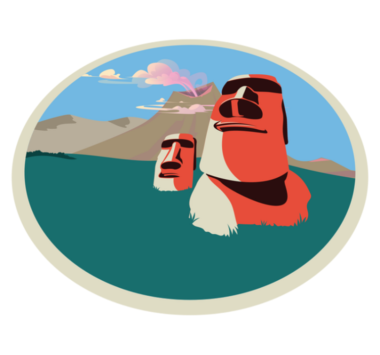 Moai Statues Illustration world map vinyl carpet - TenStickers