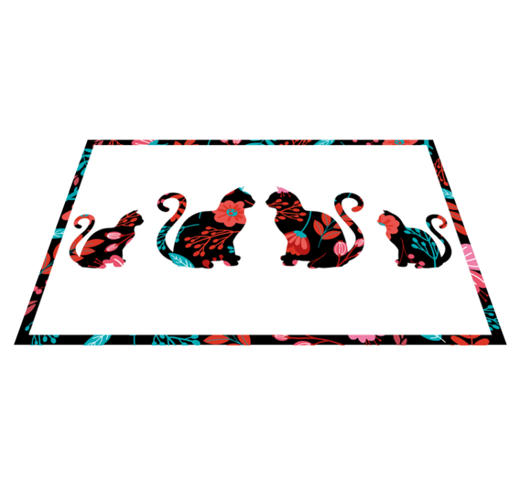 Colorful Cat Silhouettes floral vinyl carpet - TenStickers