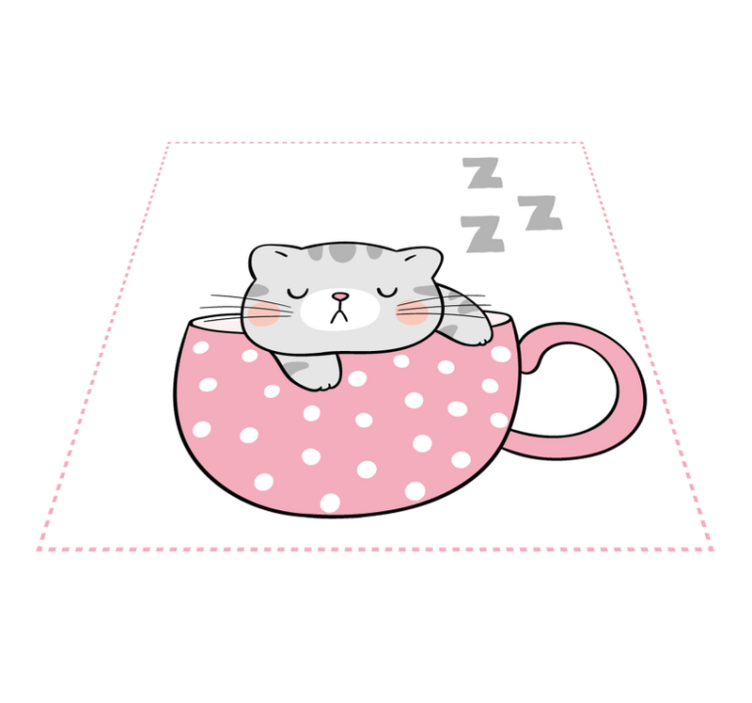 Sleeping cat cup kids vinyl carpet - TenStickers