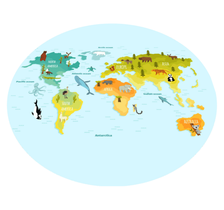 Illustrated Animal Map world map vinyl carpet - TenStickers