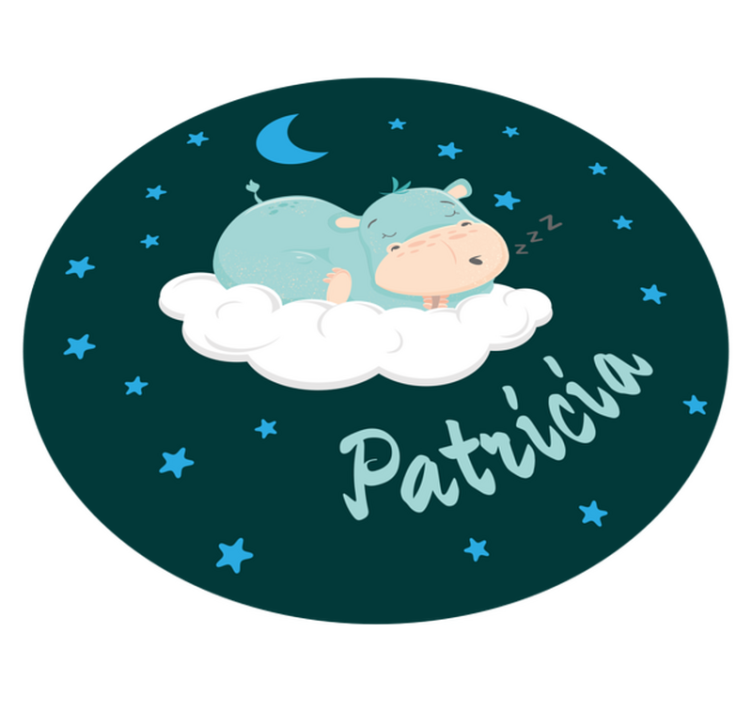 Sleepy hippo with name nursery vinyl carpet - TenStickers
