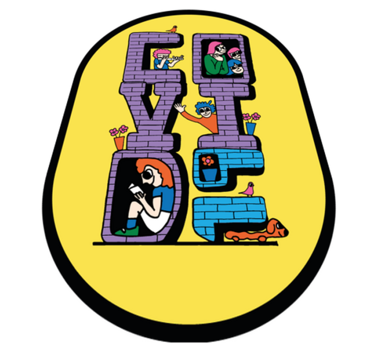 Covid characters staying home kids vinyl carpet - TenStickers