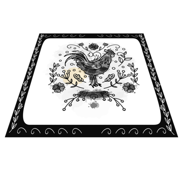 Black floral rooster animal vinyl carpet - TenStickers