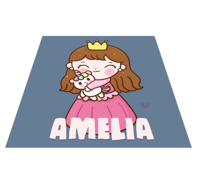 Princess hugging unicorn with name kids vinyl carpet - TenStickers
