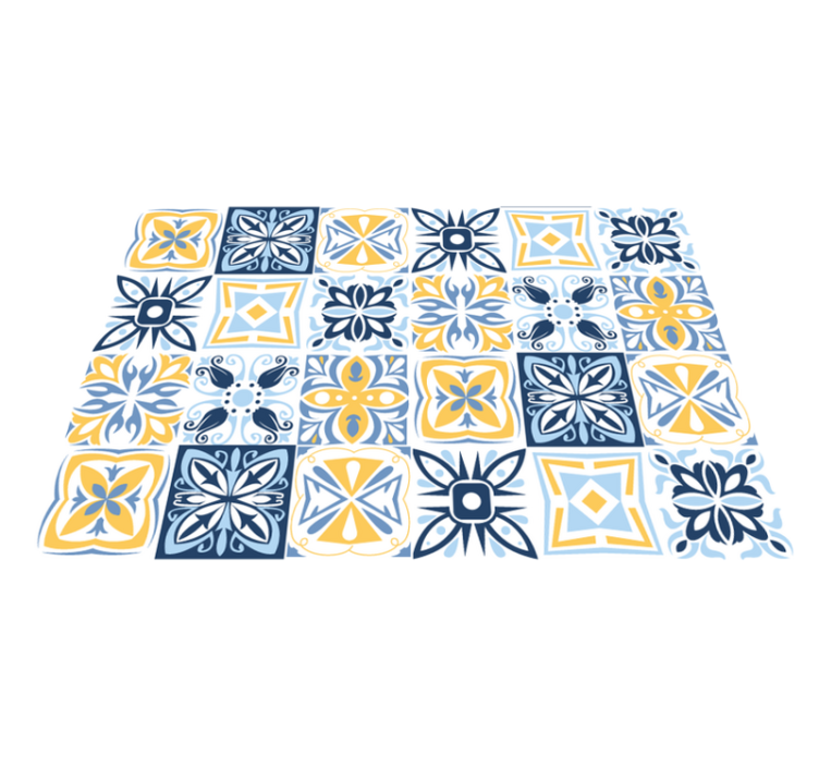 Blue Yellow Tiles mosaic vinyl carpet - TenStickers