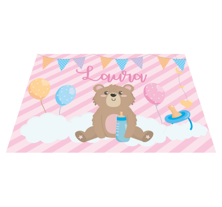 Festive bear with name nursery vinyl carpet - TenStickers