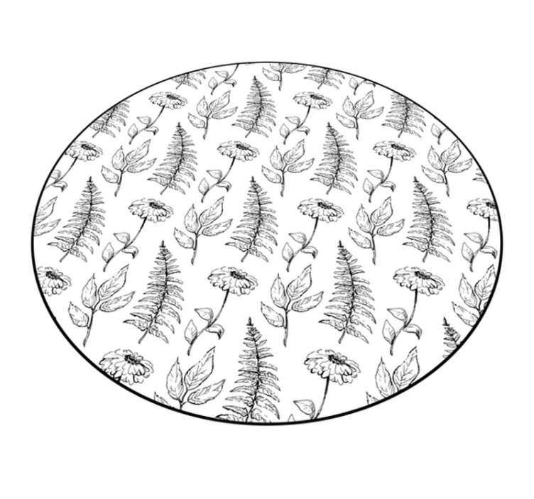 Floral Black Outline circular vinyl carpet - TenStickers