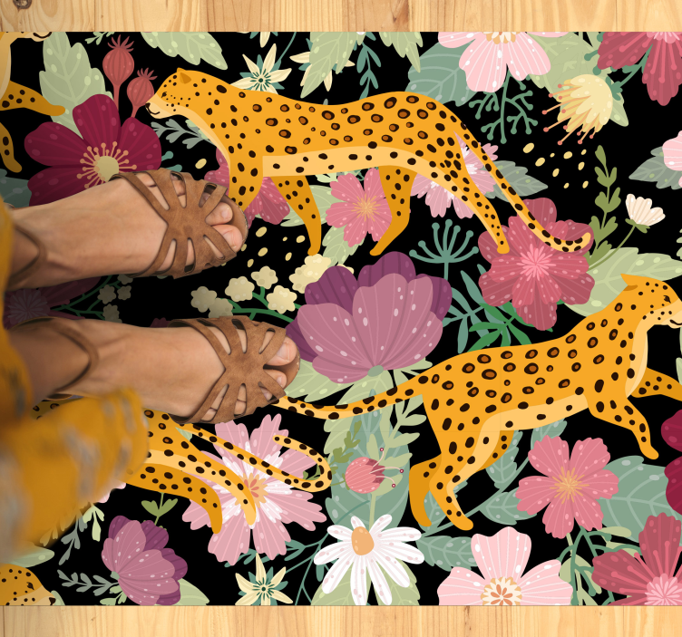 Leopard Floral Pattern animal vinyl carpet - TenStickers