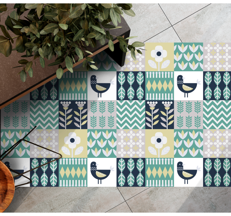 Colorful Bird Pattern tile vinyl carpet - TenStickers