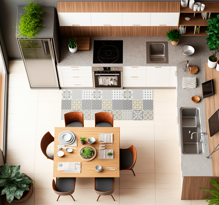 Moroccan style tile effect kitchen vinyl rug - TenStickers