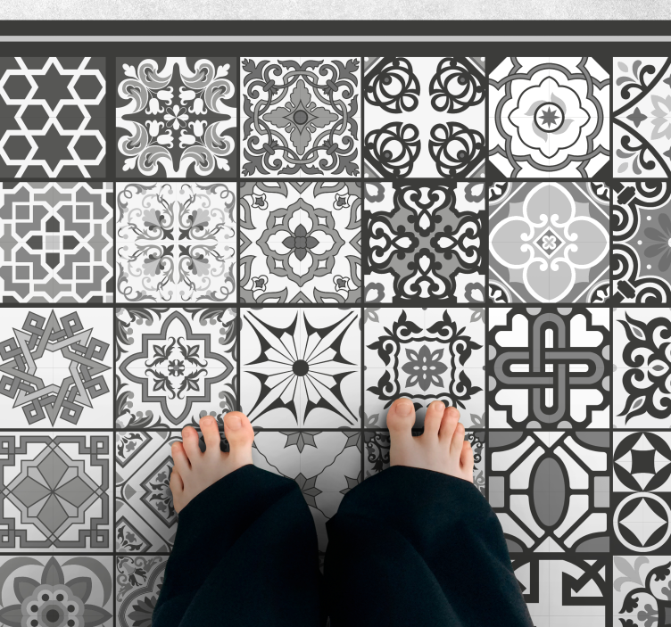 Grey tile pattern bathroom vinyl carpet - TenStickers