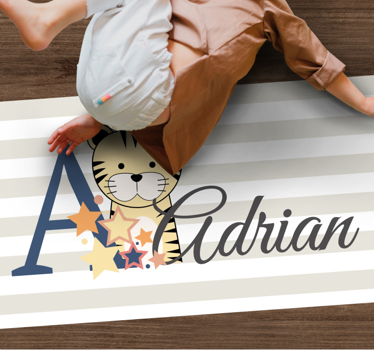 Striped baby tiger with name nursery vinyl carpet - TenStickers