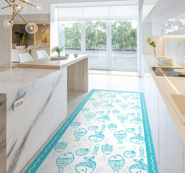 Blue aquatic animals kitchen vinyl carpet - TenStickers