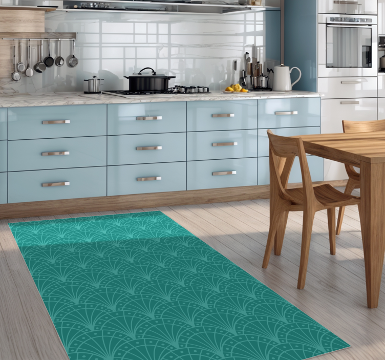 Turquoise blue art deco design kitchen vinyl rug - TenStickers
