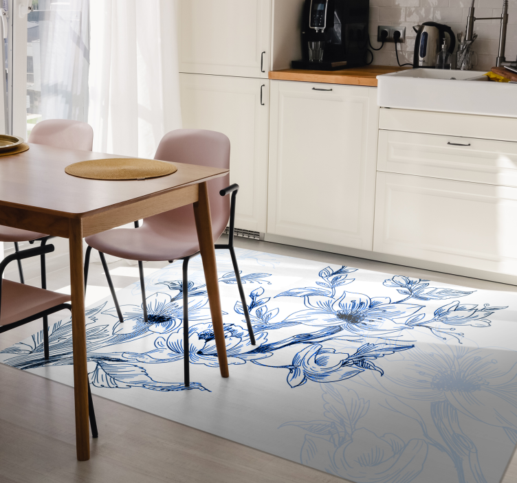 Azure Blossom Concept floral vinyl carpet - TenStickers