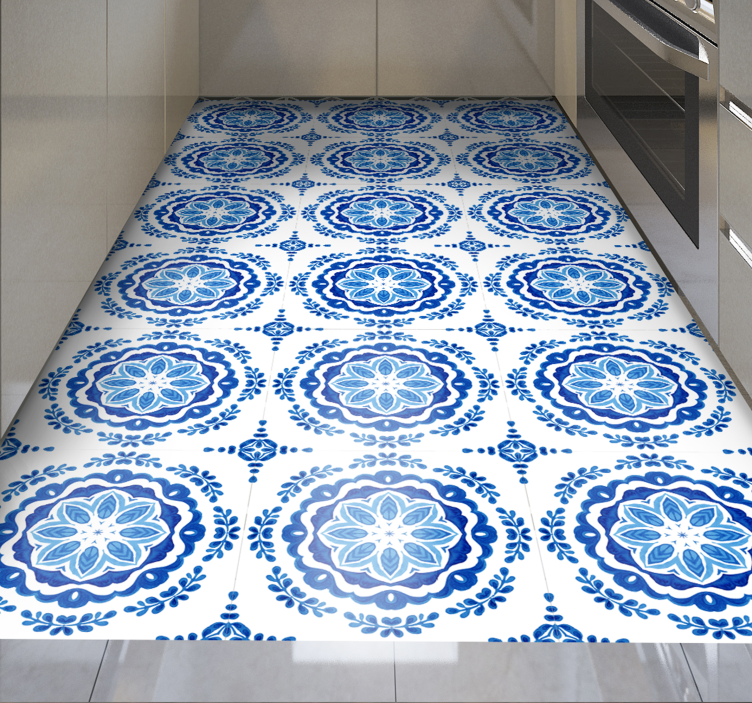 Azure blossom motifs kitchen vinyl carpet - TenStickers
