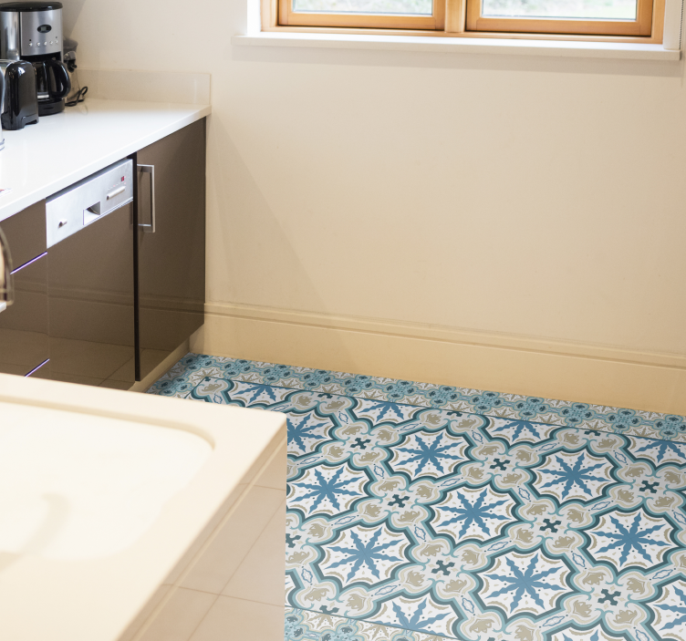 Azure botanical print tile vinyl carpet - TenStickers