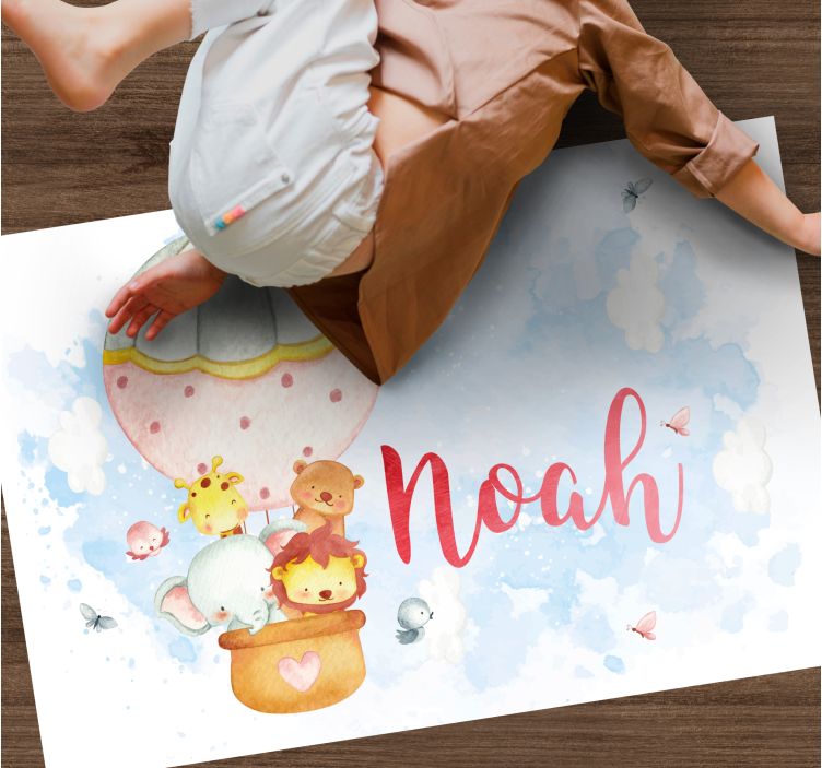 Balloon adventure with name nursery vinyl carpet - TenStickers