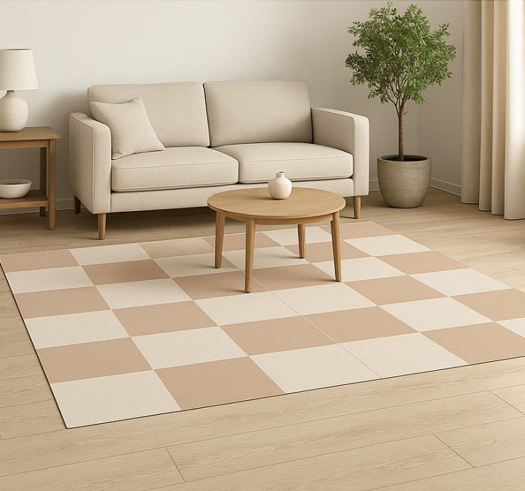 Beige chequered pattern square vinyl carpet - TenStickers