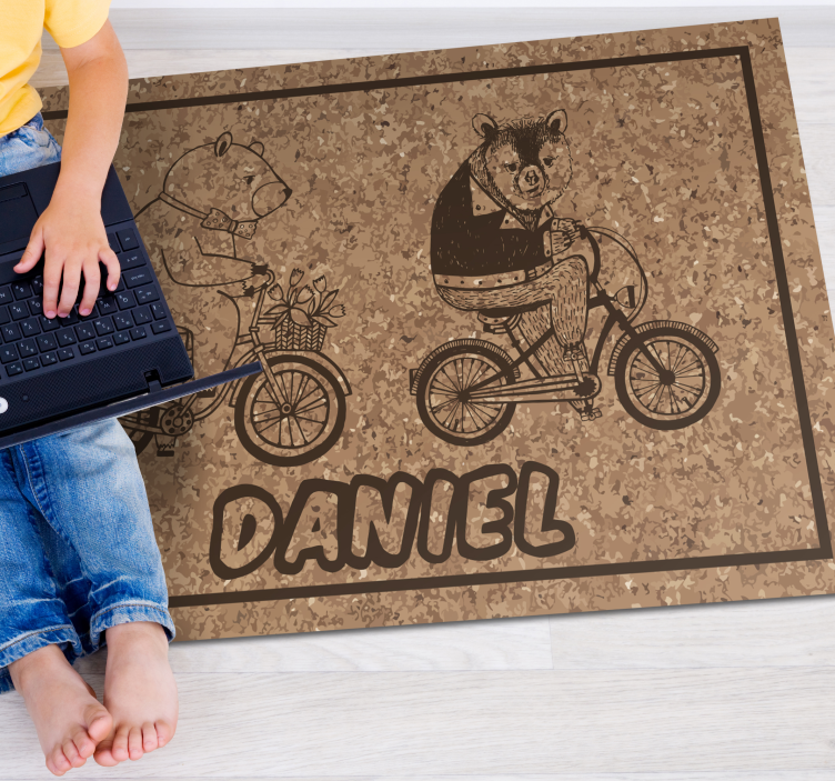 Bicycling bears with name kids vinyl carpet - TenStickers