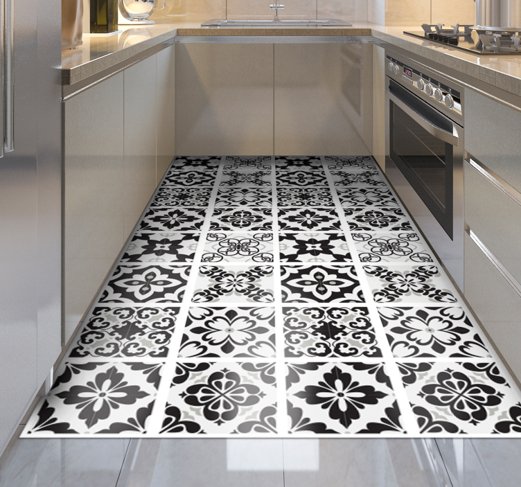 black and white hydraulic kitchen vinyl carpet - TenStickers