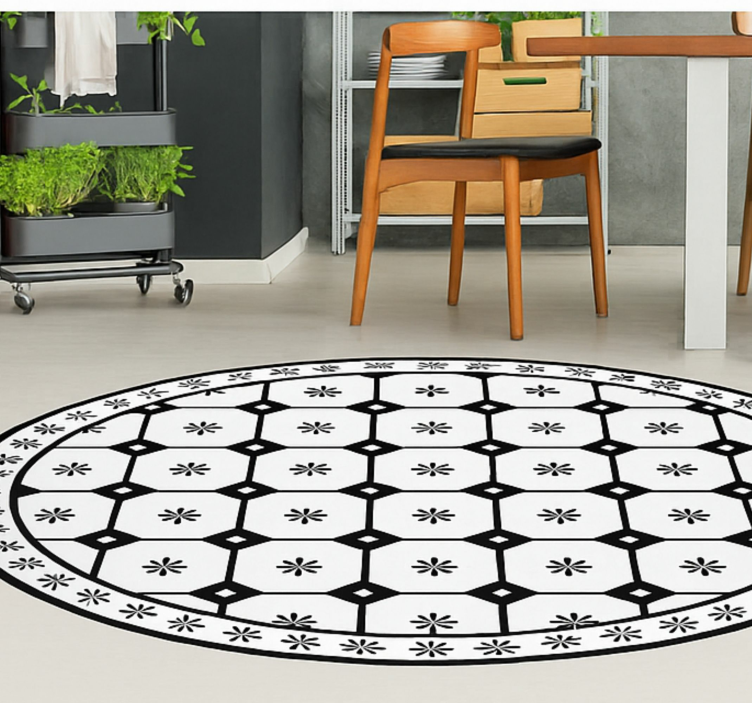 Black-and-White Tile Pattern dining room vinyl carpet - TenStickers