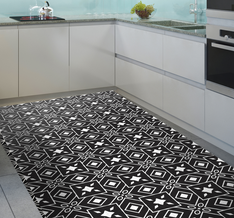 Black and white tiles pattern tile carpet - TenStickers