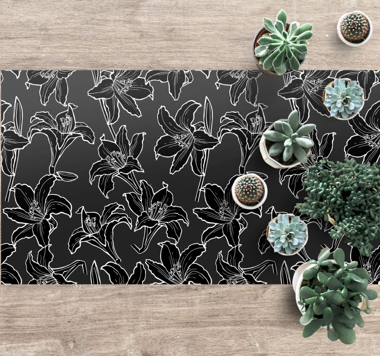 Black Flower Composition floral vinyl carpet - TenStickers