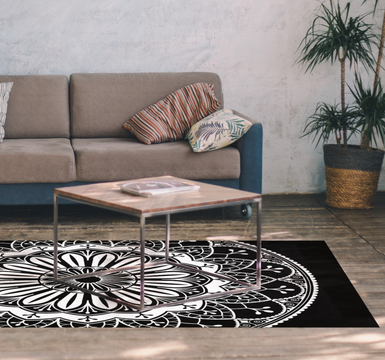 Black botanical motif mandala vinyl carpet - TenStickers