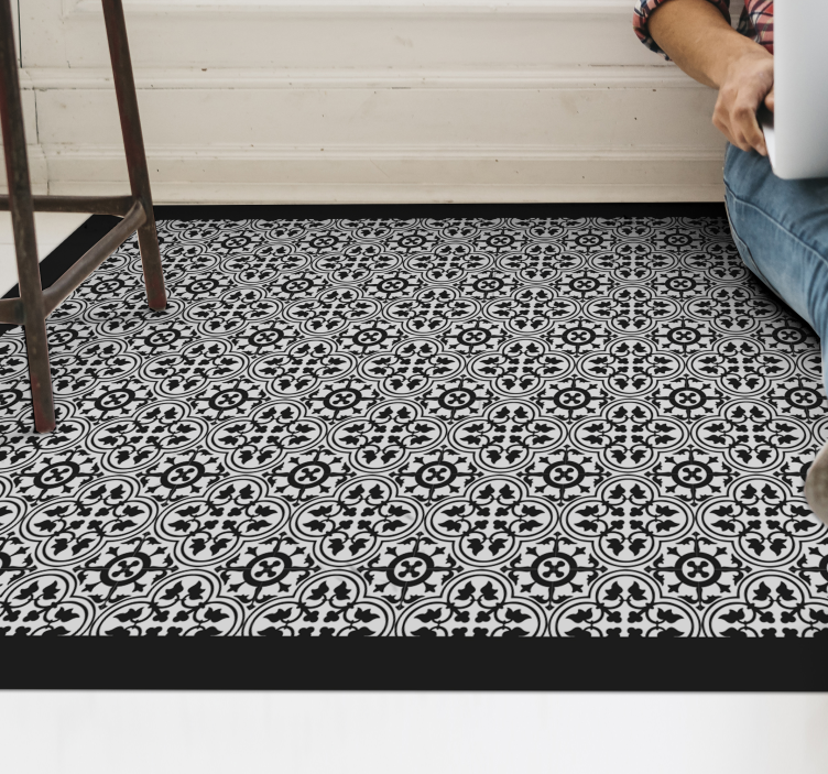 Black floral pattern tile vinyl carpet - TenStickers