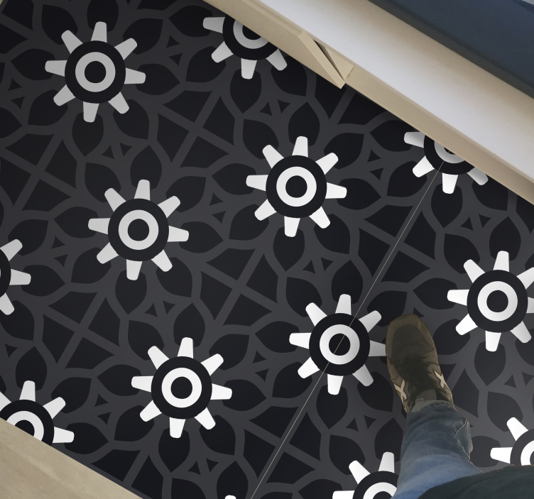 White floral print black vinyl carpet - TenStickers